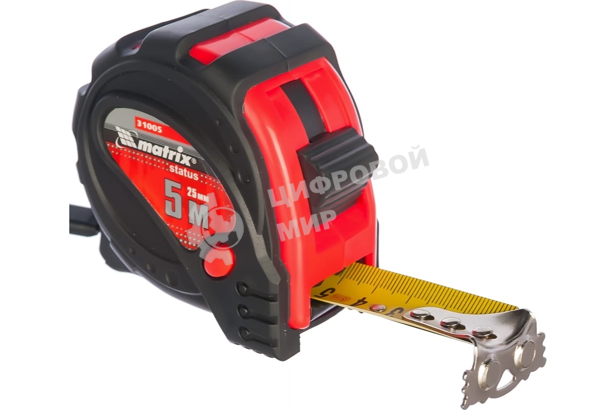 Рулетка Matrix status magnet 3 fixations 5мх25мм обрезиненный корпус зацеп с магнитом
