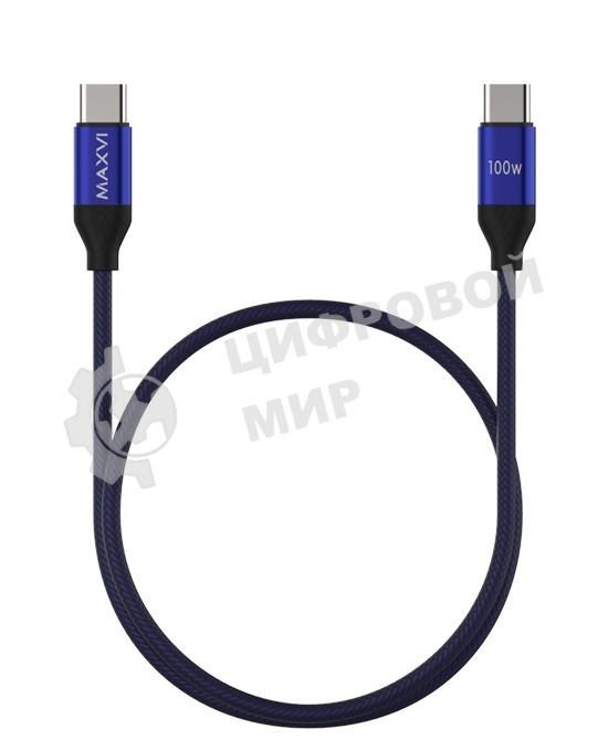 Кабель Maxvi MCw-100TT blue USB-C - USB-C, 5A разъемы USB-C - USB - C, Максимальная мощность 100W, ток макс. нагрузки 5А, макс. напряжение 20V;стандарт USB 3.1, длина 1.2м, нейлоновая оплетка, металлические корпуса разъемов, цвет синий.
