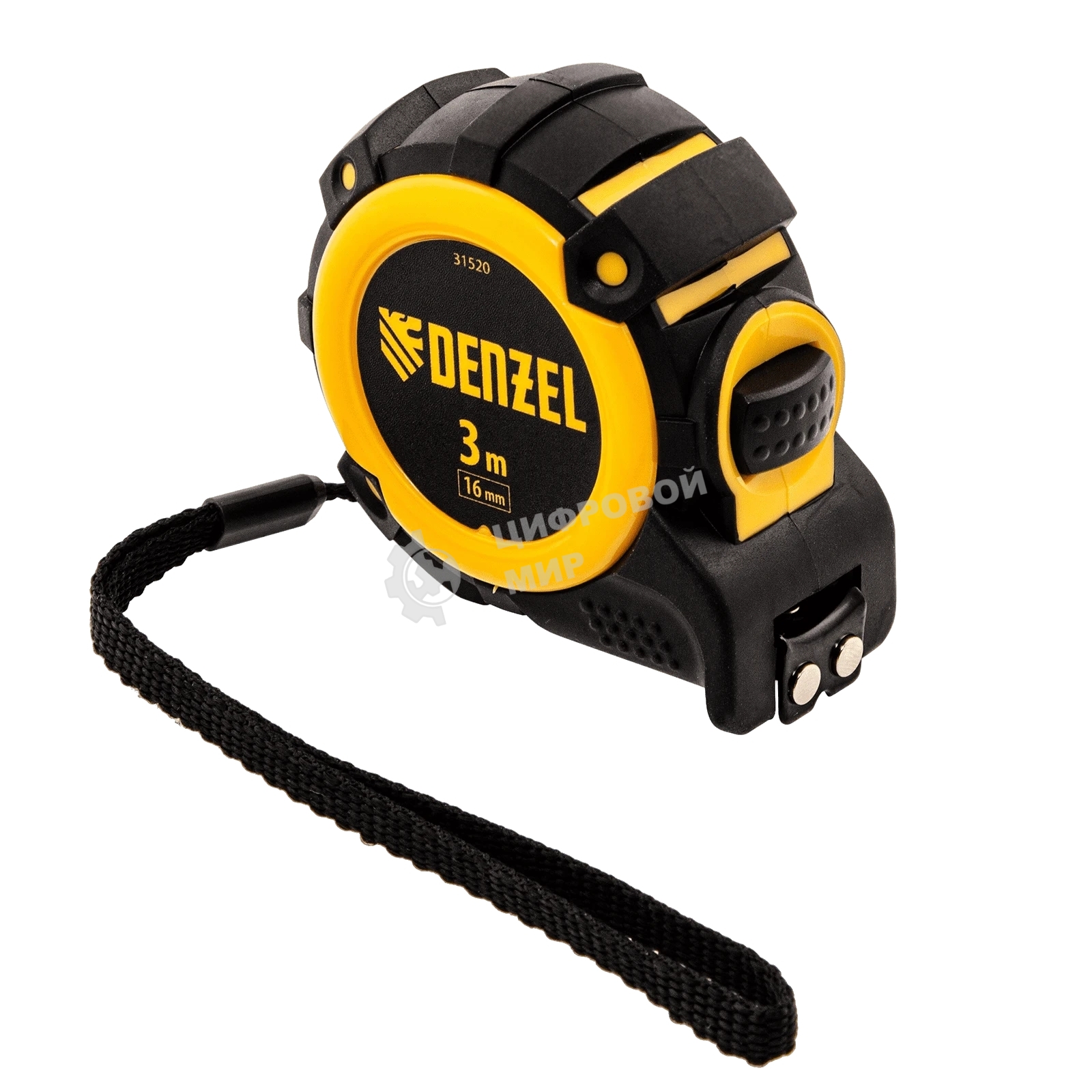 Рулетка Denzel 3м х 16мм, автоматич. фиксац., нейлон. покрытие, магнит. зацеп, двухстор. разметка