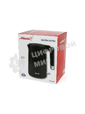 Чайник электрический Atlanta ATH-2449 черный 1.7 л, нержавейка, двухстенный