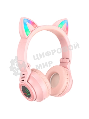 Беспроводные/проводные наушники Borofone BO18 Pink, накладные, Bluetooth + проводной, кошачьи ушки, до 12 ч