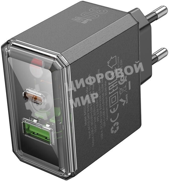 Сетевое зарядное устройство BOROFONE (6941991110641) 1USB+1Type-C 3.0A QC3.0 PD 30W, черный