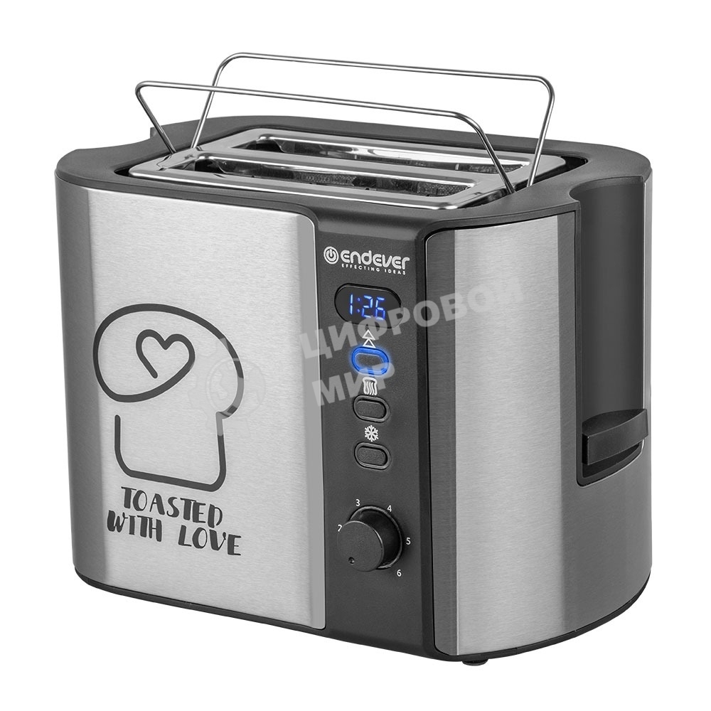 Тостер электрический ENDEVER Skyline ST-127, мощность 800 Вт, стальной/черный, 6 реж. поджаривания, 2 отсека для тостов, 4 шт/уп