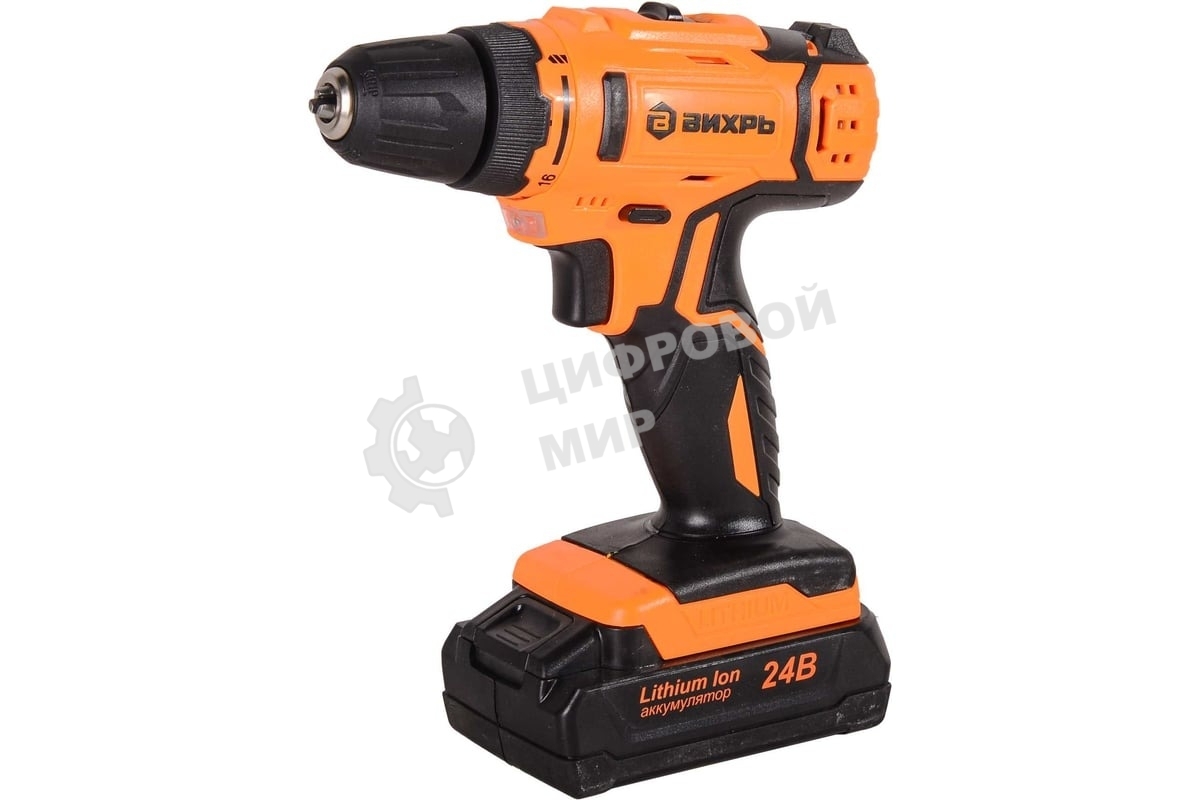 Дрель-шуруповерт Вихрь ДА-24Л-2к, 24 В, 2 Ач, 40 Нм, щеточный