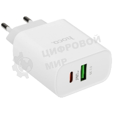 Блок питания (сетевой адаптер) HOCO C80A Rapido PD+QC3.0, 20W два порта (1хUSB-A, 1хType-C), белый