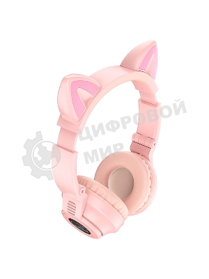 Беспроводные/проводные наушники Borofone BO18 Pink, накладные, Bluetooth + проводной, кошачьи ушки, до 12 ч