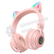 Беспроводные/проводные наушники Borofone BO18 Pink, накладные, Bluetooth + проводной, кошачьи ушки, до 12 ч