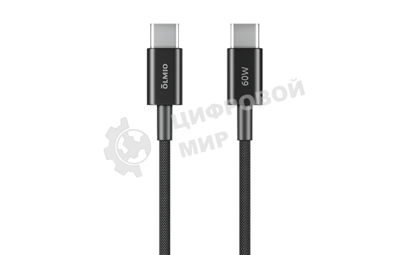 Кабель OLMIO SIMPLE, Type-C - Type-C, 60W 3A, 1.2м, тканевая оплетка, черный