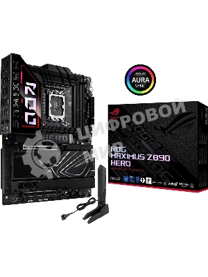 Материнская плата ASUS ROG MAXIMUS Z890 HERO, LGA 1851, Intel Z890, 4xDDR5, 4xSATA, 6xM.2, 1xPCIe 5.0 x16, 1xPCIe 4.0 x4, 1xPCIe x1, 1xHDMI, 2xUSB-C (видеовыход), 4xUSB-A 3.2 Gen 1, 4xUSB-A 3.2 Gen 2, 1xUSB-C 3.2 Gen 2, 2xUSB-C Thunderbolt 4, 2x 5Gb LAN, 2x3.5 мм, 7.1, ATX