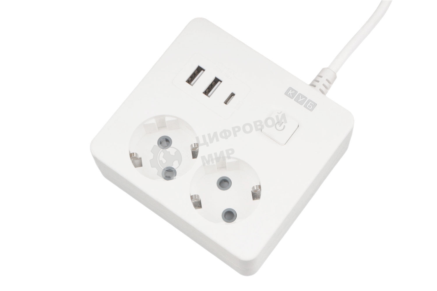 Бытовой удлинитель PowerCube, 2 р с/з вык.,3USB, 3500 Вт, 16А, 1.9 м, 3x1,0 (белый) квадрат