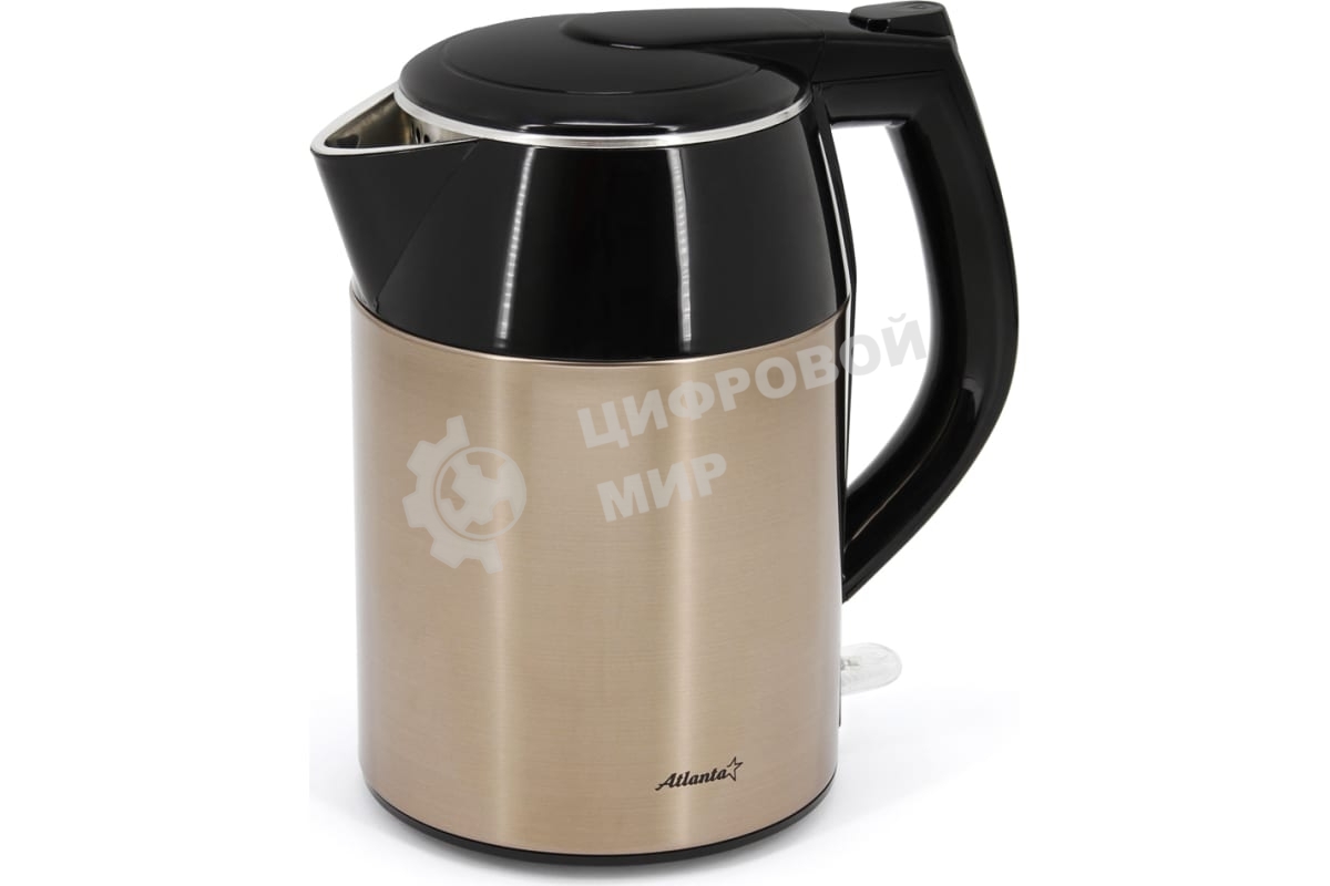 Чайник электрический Atlanta ATH-2446 1.8 л, нержавейка, черный, двухстенный