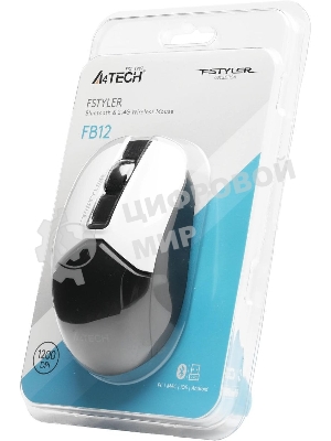 Мышь беспроводная A4Tech Fstyler FB12 белый/черный, 1200 dpi, радиоканал, Bluetooth, USB, кнопки - 3