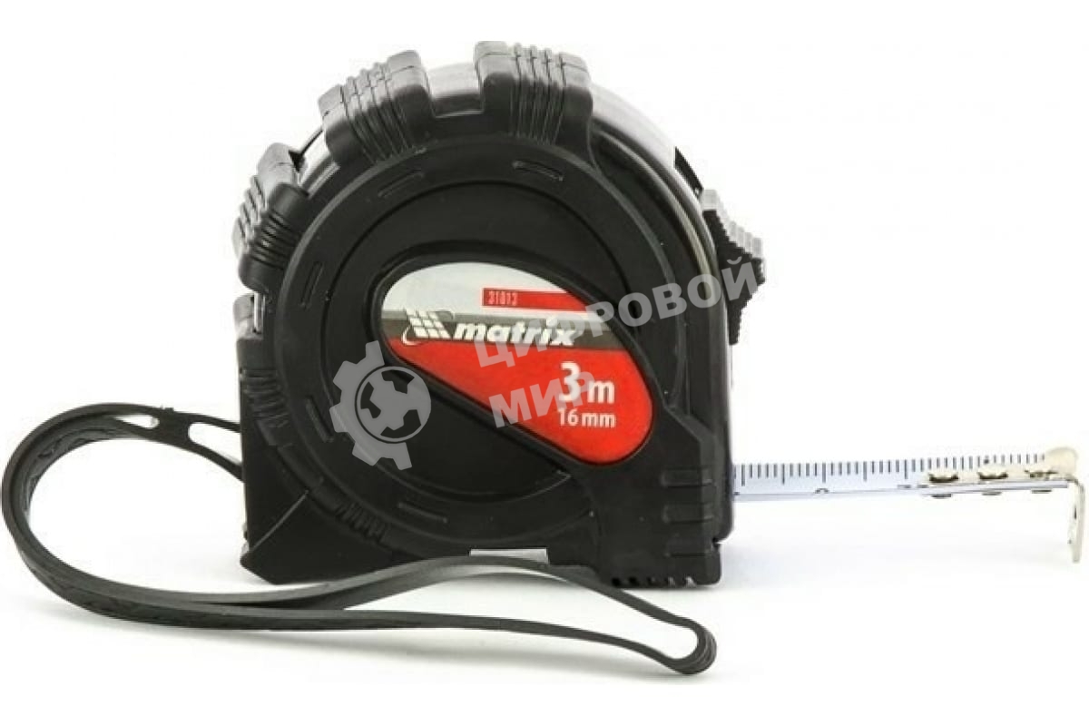 Рулетка Matrix, 3 м х 16 мм, обрезиненный корпус, черный