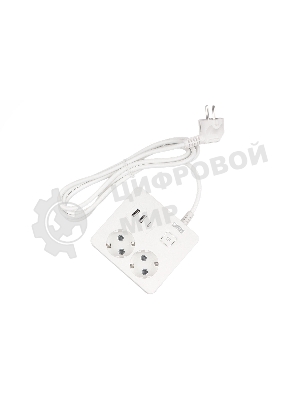 Бытовой удлинитель PowerCube, 2 р с/з вык.,3USB, 3500 Вт, 16А, 1.9 м, 3x1,0 (белый) квадрат