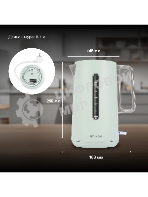 Чайник электрический Hyundai HYK-S9999 1.7л. 2200Вт светло-зеленый/серебристый корпус: металл