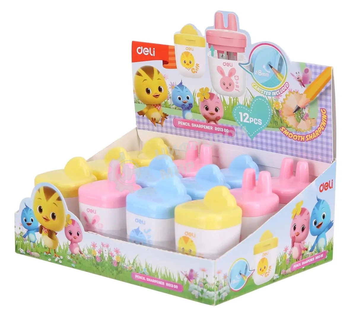 Точилка для карандашей ручная Deli ER01300, 1 отверстие, пластик, ассорти, дисплей