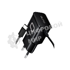 Сетевое зарядное устройство Qumo Energy (Charger 0025) 2.1A, встроенный кабель TYPE-C, черный