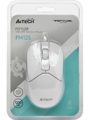 Мышь проводная A4Tech Fstyler FM12S белый, 1200 dpi, USB, кнопки - 3