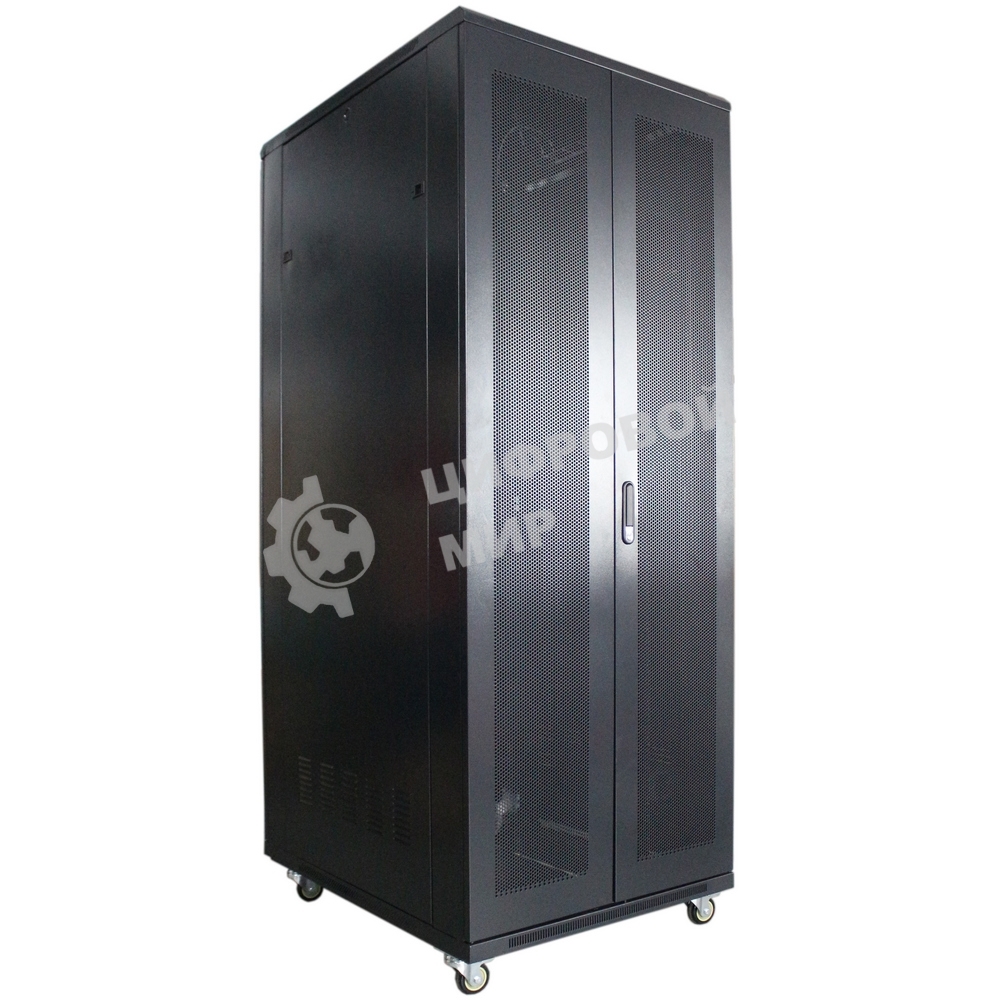 Рэковая стойка Wize Pro W42U80R-RD 19, 42U, 600х800 мм, двойная передняя и задняя двери металл. перфорированные, вент.панель из 4 вентиляторов, колеса, рэковые гайки: 20 шт, вес нагрузки 800 кг, сталь,черный
