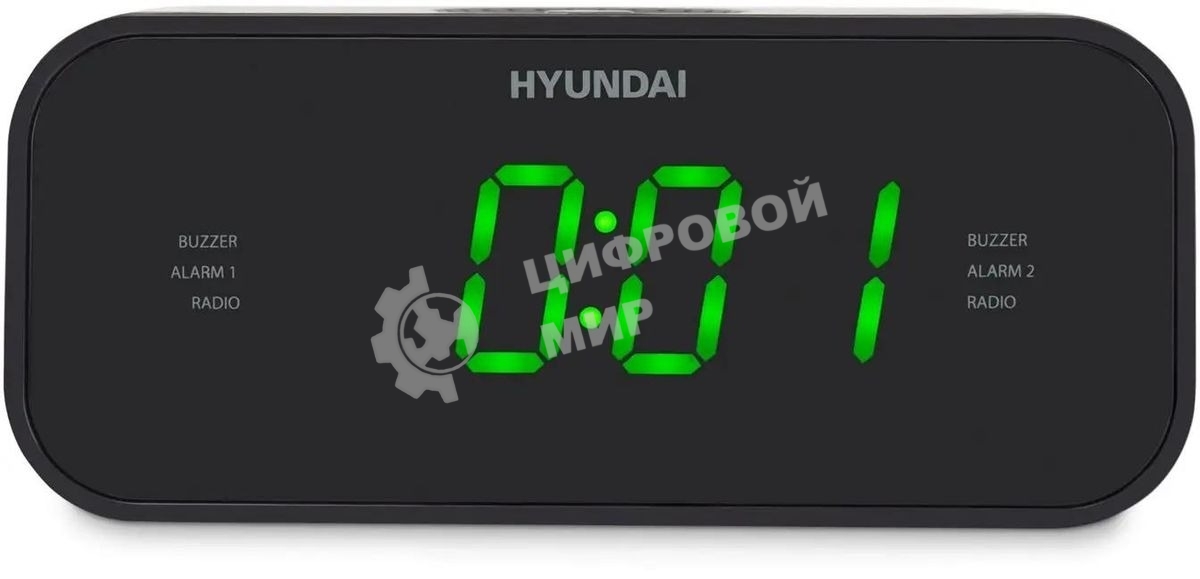Радиобудильник Hyundai H-RCL221 черный LCD подсв:зеленая часы:цифровые FM