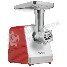 Мясорубка электрическая Sakura SA-6424R красный, 2000 Вт, 3.5 кг/мин, реверс, защита от перегрузки, металлический лоток, насадки - 4