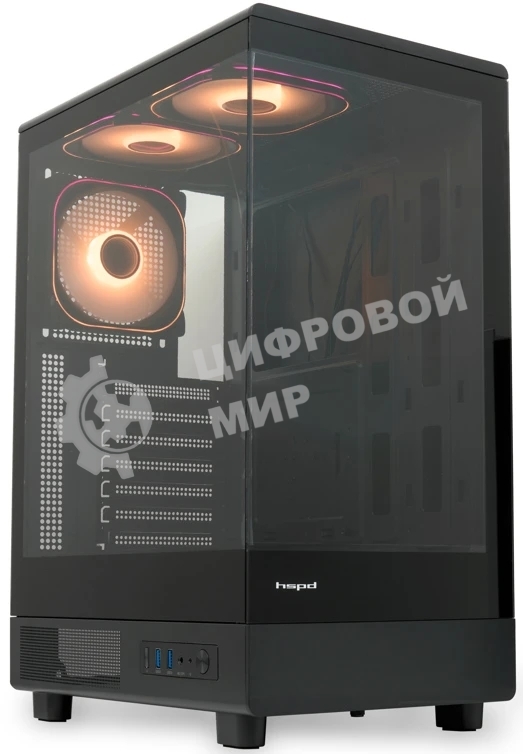 Компьютерный корпус HSPD F510, Panoramic Mid Tower, черный, TG, 0.5 SPCC, 3x120мм ARGb ATX, mATX, mITX 180/280/160мм 1x2.5