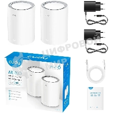 Бесшовный Mesh роутер Cudy M1800 (M1800 2-PACK) AX1800 10/100/1000BASE-TX/Wi-Fi белый (упак.:2шт)