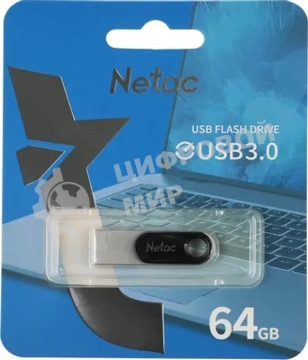Флешка USB Netac U278 (NT03U278N-128G-32PN), 128Gb, USB 3.0, R/W 110/45, серебристый/черный