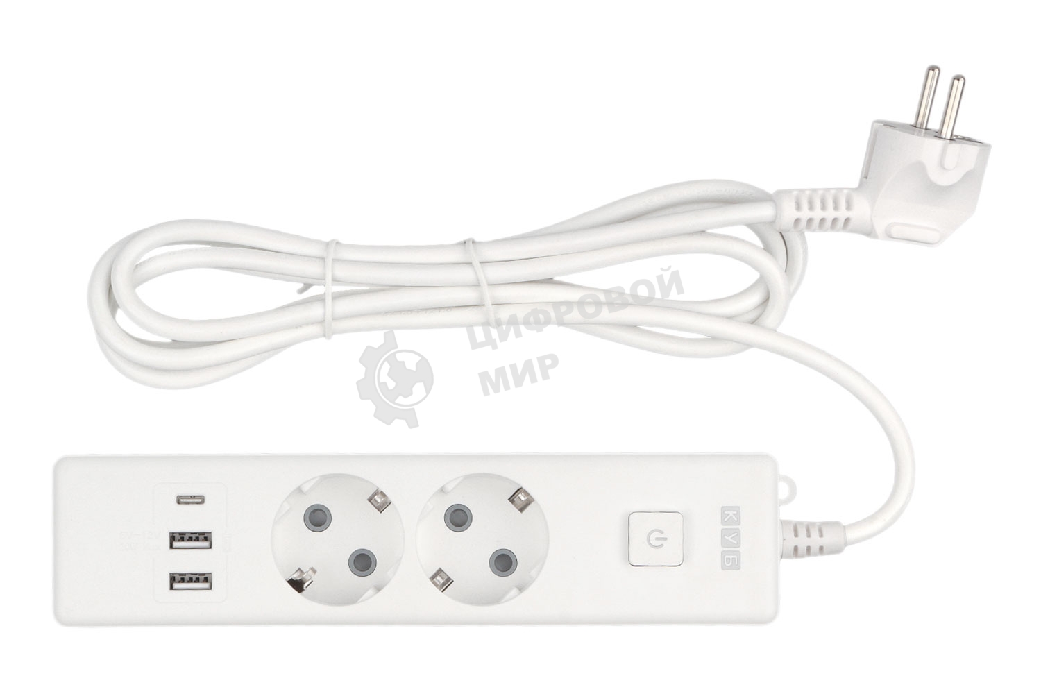 Бытовой удлинитель PowerCube, 2 р с/з вык.,3USB, 3500 Вт, 16А, 1.9 м, 3x1,0 (белый) PC-4-2M