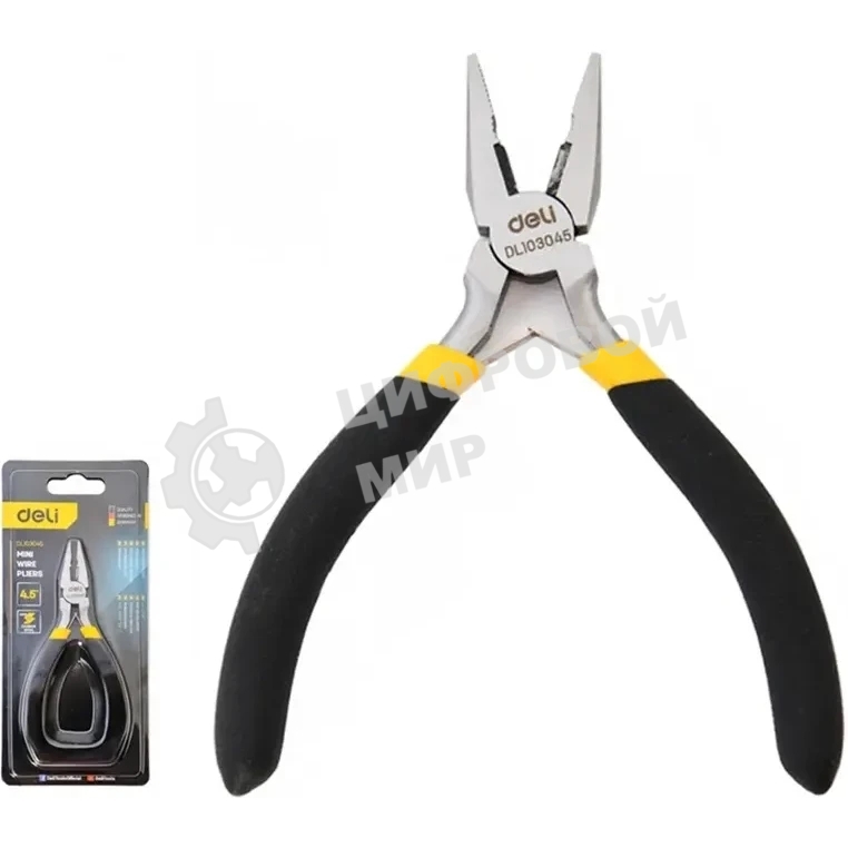 Мини-плоскогубцы Deli DL103045 115 мм, прорезиненная рукоять