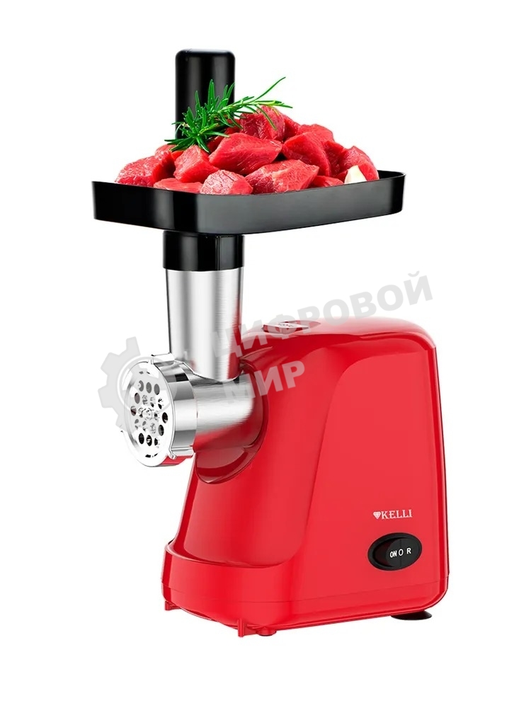 Мясорубка электрическая KELLI KL-5007 красный, 2400 Вт, 3.0 кг/мин, реверс, защита от перегрузки, насадки - 2