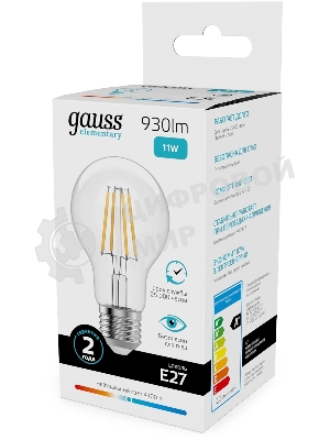 Лампа филам. Gauss Filament 11Вт цок.:E27 груша св.свеч.бел.нейт. (упак.:10шт) (22221)