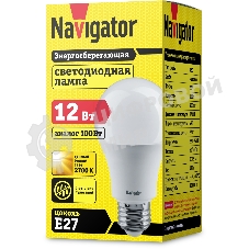 Лампа светодиодная Navigator NLL-A60-12-230-2.7K-E27 (Standard) 12 Вт грушевидная 2700К тепл. белый E27 900лм 176-264В