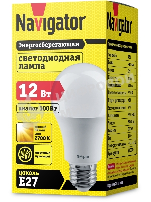 Лампа светодиодная Navigator NLL-A60-12-230-2.7K-E27 (Standard) 12 Вт грушевидная 2700К тепл. белый E27 900лм 176-264В