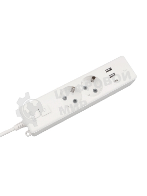 Бытовой удлинитель PowerCube, 2 р с/з вык.,3USB, 3500 Вт, 16А, 1.9 м, 3x1,0 (белый) PC-4-2M