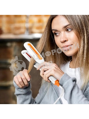 Выпрямитель для волос Kitfort КТ-3269 оранжевый/белый, 14 мм, 100-220 °C, 13 режимов