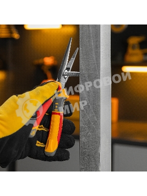 Длинногубцы прямые Denzel диэлектрические рукоятки до 1000 В, трехкомпонентные рукоятки, 205 мм