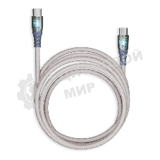 Кабель Smartbuy для зарядки и передачи данных, прозрачные наконечники TYPE C - TYPE C, 3А, нейл., серый, 1 м, IK-3112FCTRANSP-GRAY