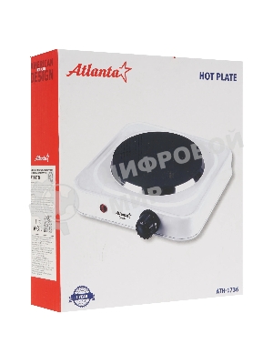 Плита настольная электрическая Atlanta ATH-1736 белый, одноконфорочная