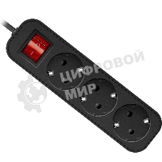 Удлинитель Defender с заземлением G330 Выключатель, 3.0 м, 3 розетки