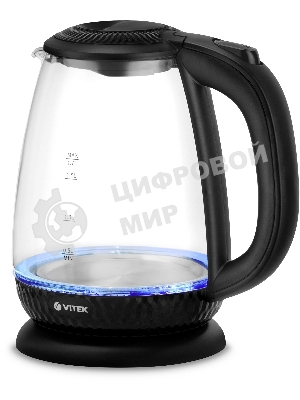 Чайник электрический Vitek VT-7074 1.7 л, 2200 Вт, прозрачный/черный корпус: стекло/пластик