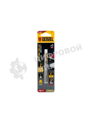 Сверло спиральное по металлу Denzel 5 x 86мм, Р6М5, Golden Tip