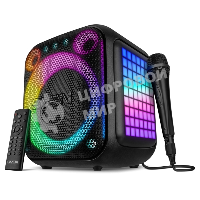 Портативная колонка SVEN PS-880, черный, 1.0, 110 Вт (RMS), Bluetooth, FM, USB, microSD, LED-дисплей, аккумулятор