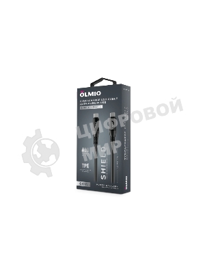 Кабель OLMIO SHIELD, Type-C - Type-C, 60W 3A, 1.2м, черный