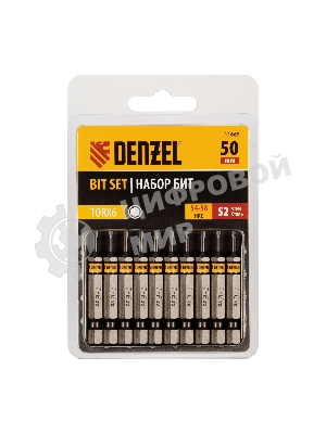 Набор бит Denzel TORX 6х50, сталь S2, шестигранный профиль, 10 шт.