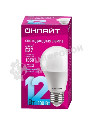 Лампа светодиодная ОНЛАЙТ 61141 OLL-A60-12-230-6.5K-E27 грушевидная