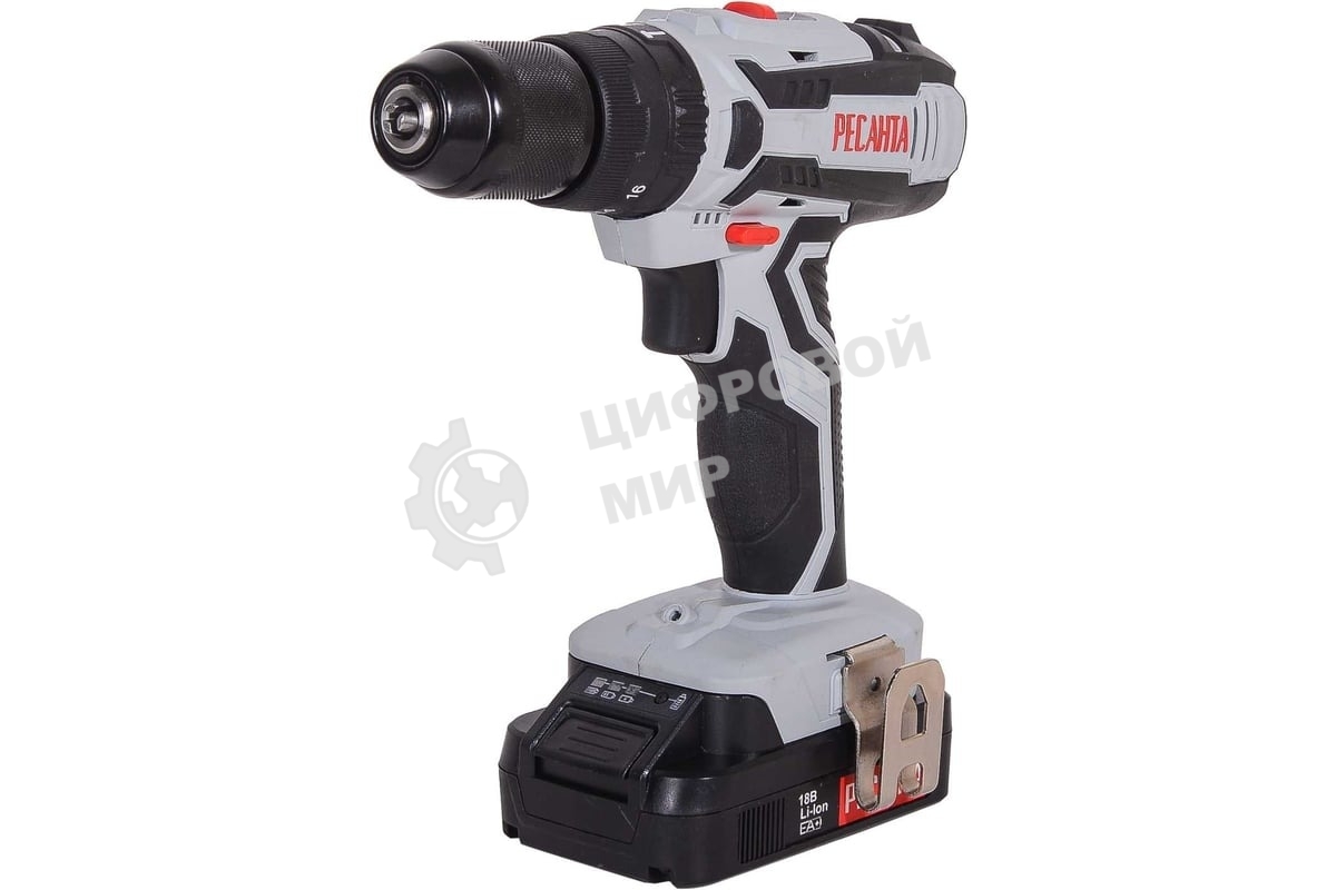 Дрель-шуруповерт Ресанта ДА-18-2ЛК-У, 18 В, 2 Ач, 50 Нм, щеточный