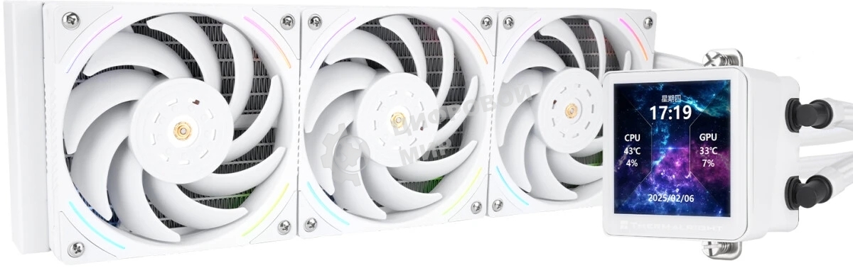 Система жидкостного охлаждения Thermalright Frozen Vision 360 V2 (360мм, LED, White, ARGB/Fans: 3x120мм, 69CFM, 27dBA, 2150RPM/Pump height 60мм, 23dBA, 3000RPM, Rad thickness 27мм/S: 1700, 1200, 1851, 115X, 2011, 2066, AM5, AM4)
