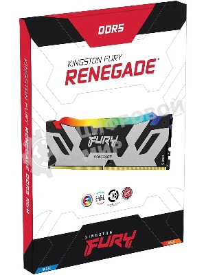 Оперативная память Kingston Fury Renegade, DDR5, 64GB (2x32 GB), 6400 MHz, CL32, DIMM, радиатор, RGB, серебристый/черный