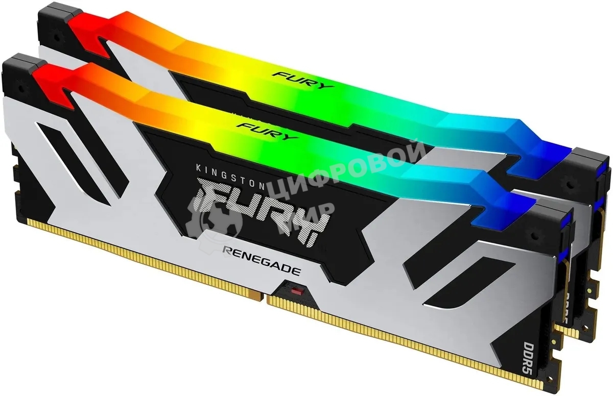 Оперативная память Kingston Fury Renegade, DDR5, 64GB (2x32 GB), 6400 MHz, CL32, DIMM, радиатор, RGB, серебристый/черный